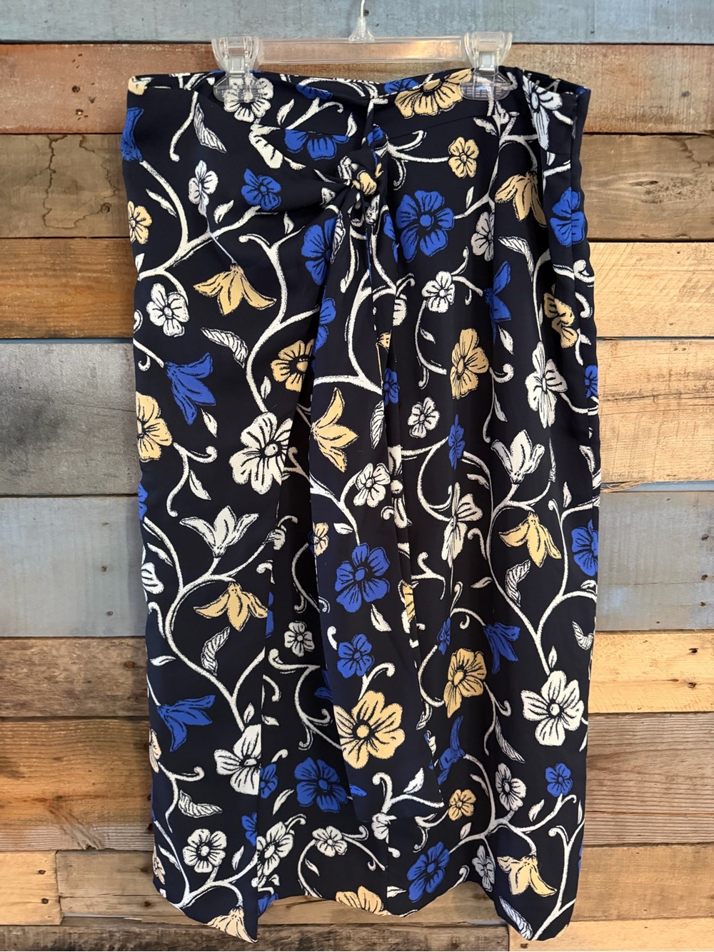 Navy Floral Wrap-Around Midi Skirt